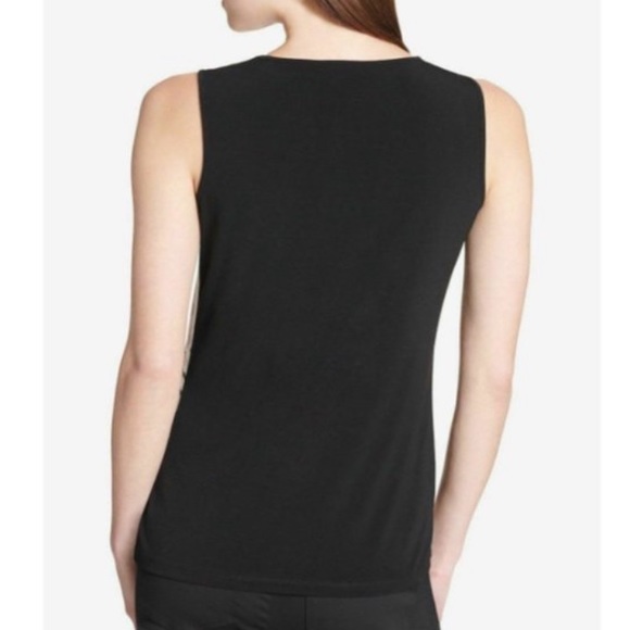 Calvin Klein || Woman’s Faux-Leather-Trim Top Ivory Red size Sz: Small - Picture 2 of 8